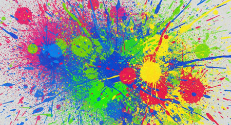 Vibrant multicolored paint splashes on a clean background