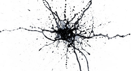 Dramatic black ink splatter against white background for design