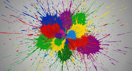 Colorful Paint Splatter Explosion on Gray Background Illustration