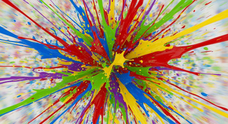 Colorful paint explosion on white background creates vibrant pattern