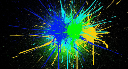 Vibrant colored paint splash against a black background