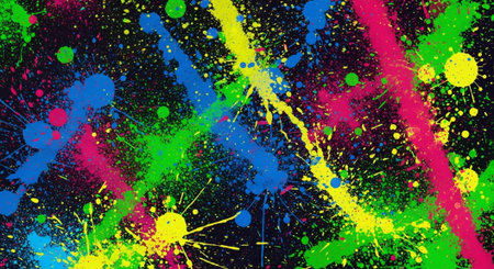 Vibrant Paint Splatter Background on Black Canvas - Artistic Design