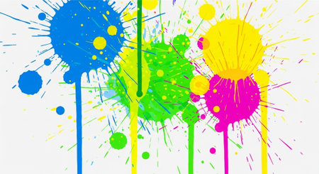 Colorful Paint Splatters on White Background: Abstract Expression
