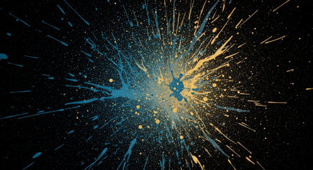 Abstract paint splatter explosion on dark black background image