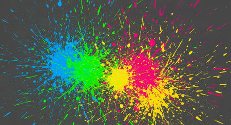 Abstract splash art featuring vibrant color explosions against dark background
