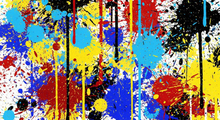 Dynamic splatter art background featuring vibrant colorful paint drips