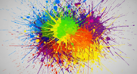Abstract Colorful Paint Splashes on White Background for Design