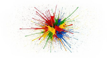 Colorful paint splash on white background creates dynamic visual effect