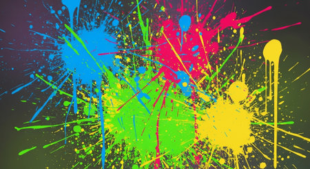 Abstract colorful paint splatter explosion on dark background image