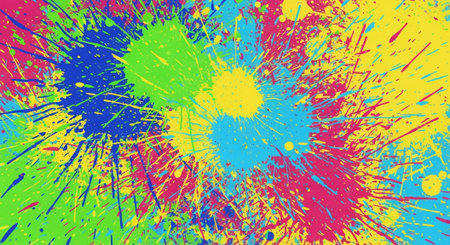 Vibrant splattered paint creates dynamic colorful abstract background