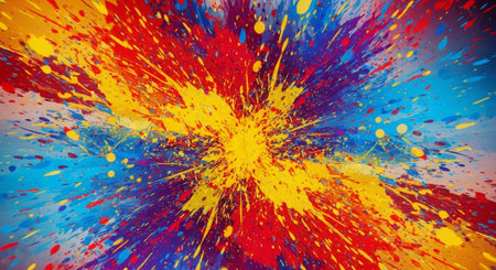 Explosive abstract artwork with vibrant splash and splatter effectの写真素材