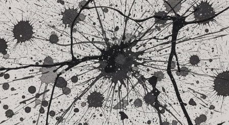 Abstract black paint splatter on white background art