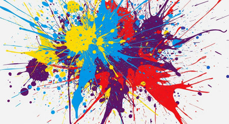 Colorful paint splash with primary colors on white background