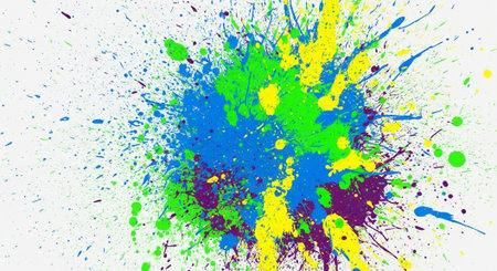 Colorful paint splatters and blots over a white background