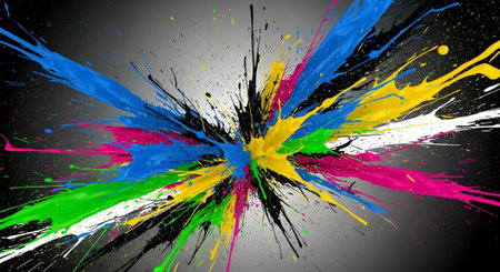 Exploding colors paint splatters art background abstract dynamic expression