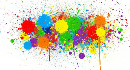Vibrant rainbow paint splashes against clean white backdrop design