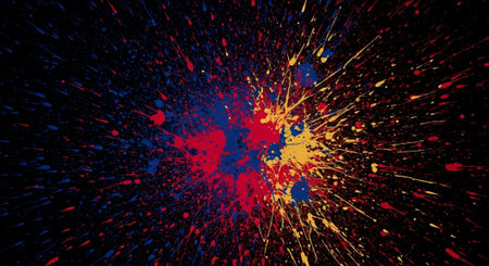 Abstract Splatter Art on Black Background with Red Blue Yellow