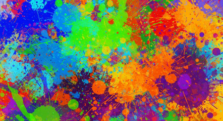 Vibrant multicolored paint splatter abstract background texture graphic art