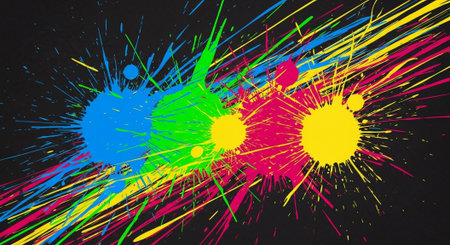 Colorful Paint Splatters on a Black Background