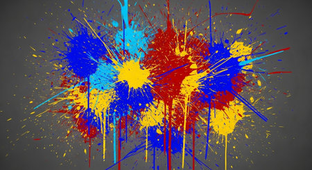 Colorful paint splashes on gray backdrop graphic element