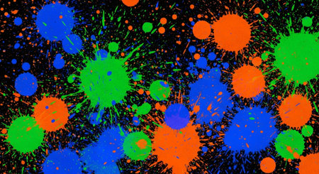 Vibrant paint splatter on black background creates colorful art