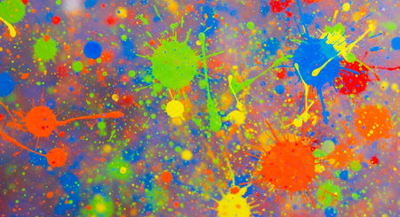 Vibrant Colorful Paint Splatter Background for Creative Projectsの写真素材
