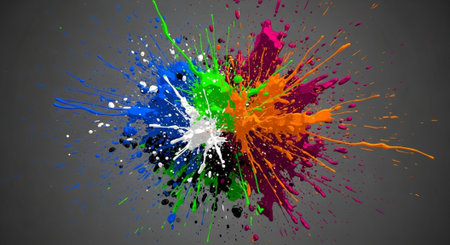 Abstract Colorful Paint Splatter Explosion on a Gray Background