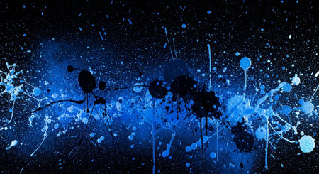 Abstract blue paint splatter background with dynamic dark accents