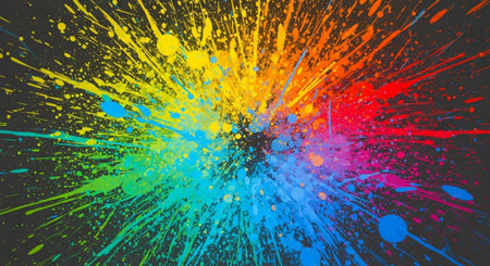 Colorful paint splatter on black background artistic expression