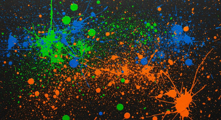 Colorful paint splatter pattern on a black background abstract
