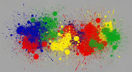 Colorful Paint Splatters on Gray Background Stock Illustration Design