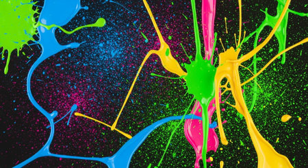 Neon Paint Splatter Background on Black Abstract Canvas Art