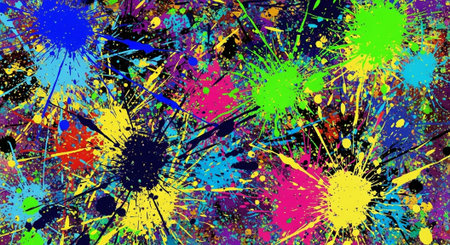 Vibrant multicolored paint splatters creating an abstract background