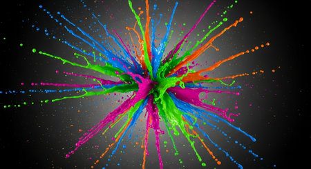 Colorful paint explosion on a black background, vibrant splatters