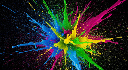Colorful paint splash on black background for vibrant design