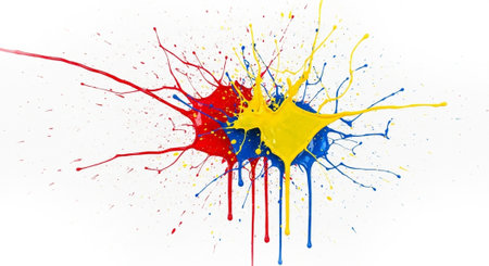 Colorful paint explosion with red, blue and yellow splashes