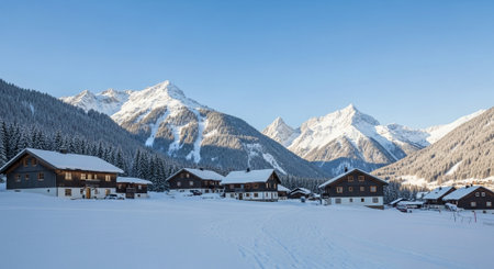 Snow covered village nestled in the Austrian Alps