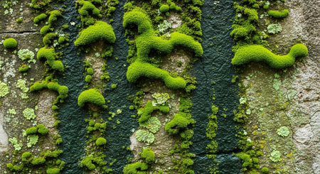 Green moss on the old stone wall. Close up. Abstract background.の写真素材