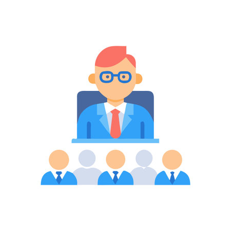 Flat style business meeting with CEO and subordinatesのイラスト素材