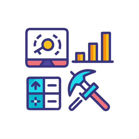 Data analysis and crypto mining graphic symbol illustrationのイラスト素材