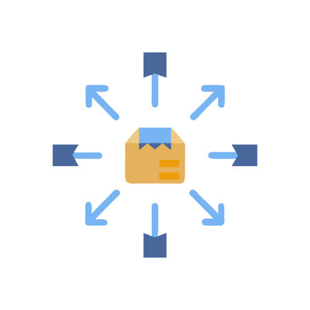 Distribution of a parcel using arrows pointing outwards conceptのイラスト素材