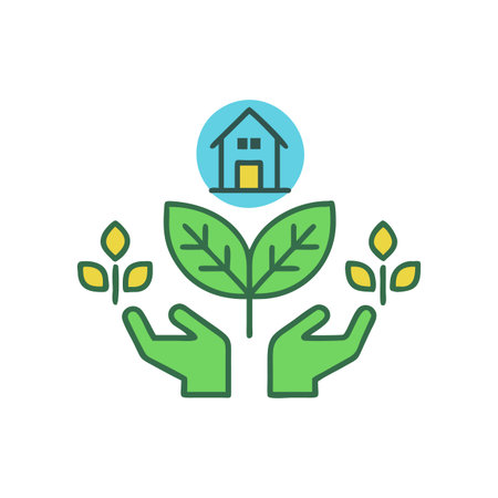 Hands holding plants protect a house for eco livingのイラスト素材