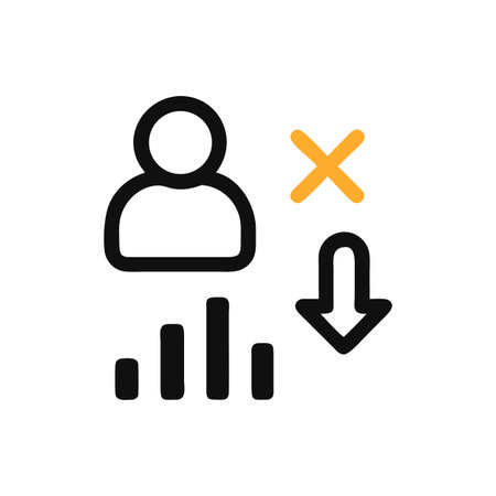 Declining performance icon: person, bars, arrow, and crossのイラスト素材