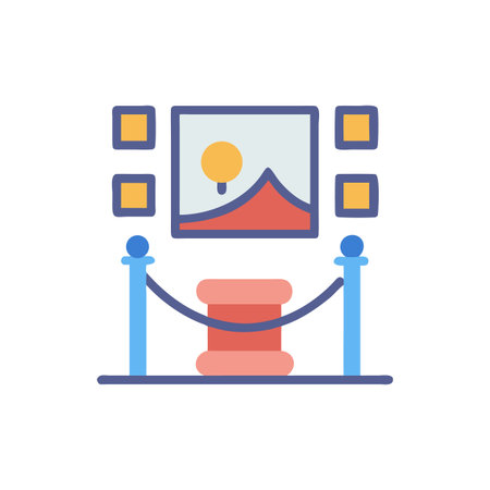 Flat Illustration of a Painting Exhibit with Ropesのイラスト素材