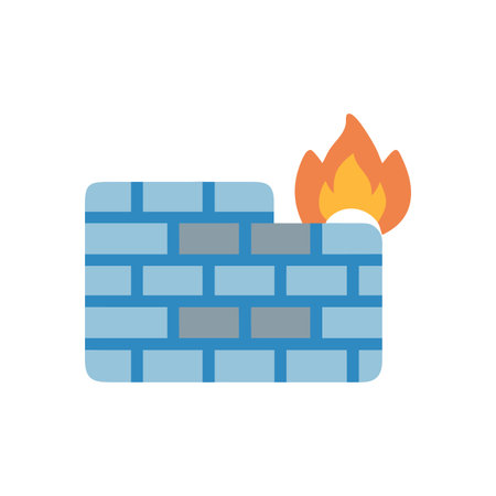 Cartoon brick wall burning fire cybersecurity security safetyのイラスト素材