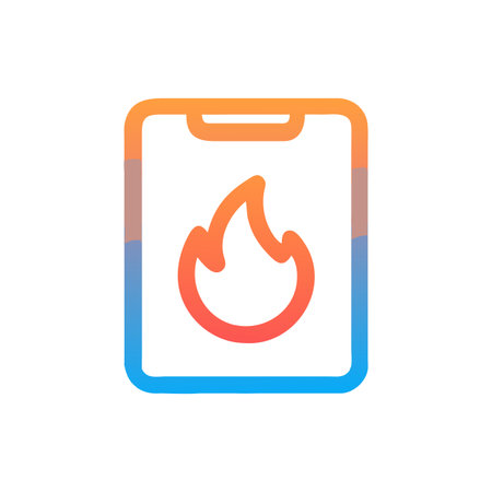 Smartphone displaying flame icon with color gradient design elementのイラスト素材