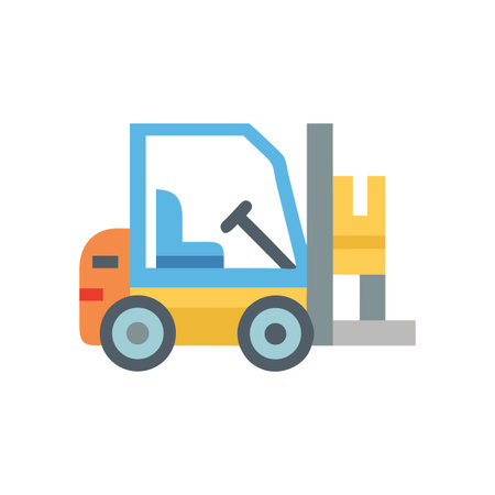 Simple forklift illustration carrying a stack of yellow cratesのイラスト素材