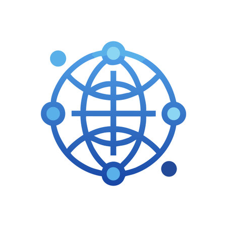Blue global network with interconnected nodes flat vector iconのイラスト素材