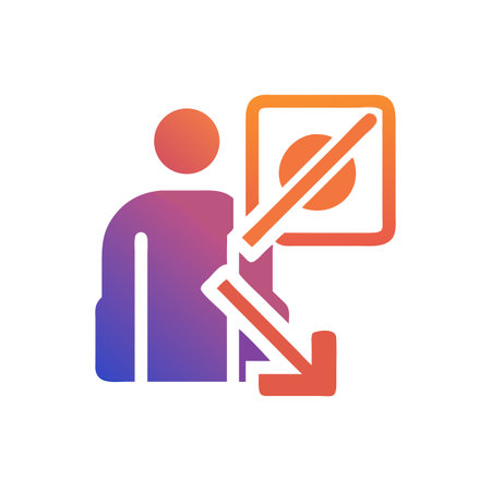 Stylized graphic icon depicting person exiting blocked access areaのイラスト素材