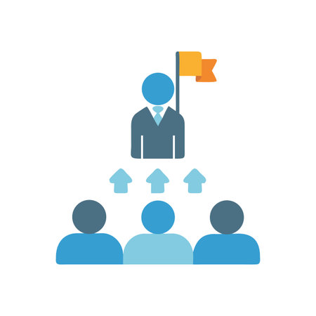 Leader with flag above a team, business hierarchy graphicのイラスト素材